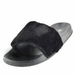 Kickfootwear Fluffy Sliders Lightweight Sandals - Black WOMENS