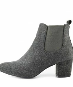 Kickfootwear Chunky Textile Chelsea Block Heel Ankle Boots - Grey