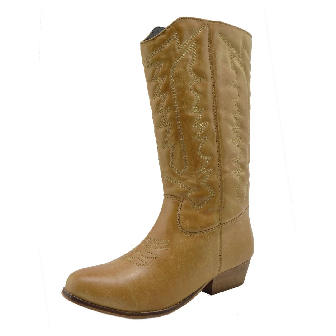 Kickfootwear Belle Faux Leather Western Cowboy Boots - Tan 1 Kickfootwear Belle Faux Leather Western Cowboy Boots - Tan