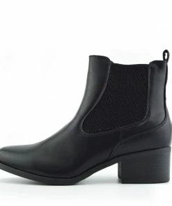 Kickfootwear WOMENS Chunky Chelsea Block Heel Ankle Boots - Black