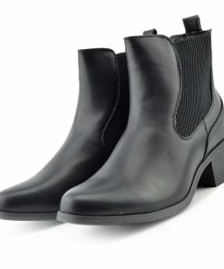 Kickfootwear WOMENS Chunky Chelsea Block Heel Ankle Boots - Black