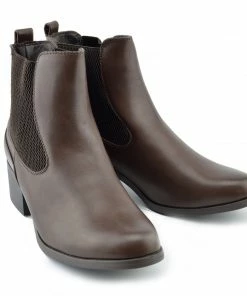 Kickfootwear Chunky Chelsea Block Heel Ankle Boots - Brown
