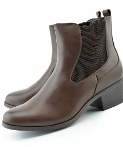 Kickfootwear Chunky Chelsea Block Heel Ankle Boots - Brown