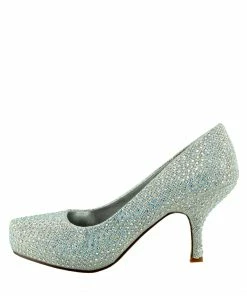 Kickfootwear WOMENS Chelsea Kitten Diamante Court Shoe - Silver