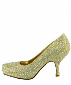 Kickfootwear Chelsea Kitten Diamante Court Shoe - Gold