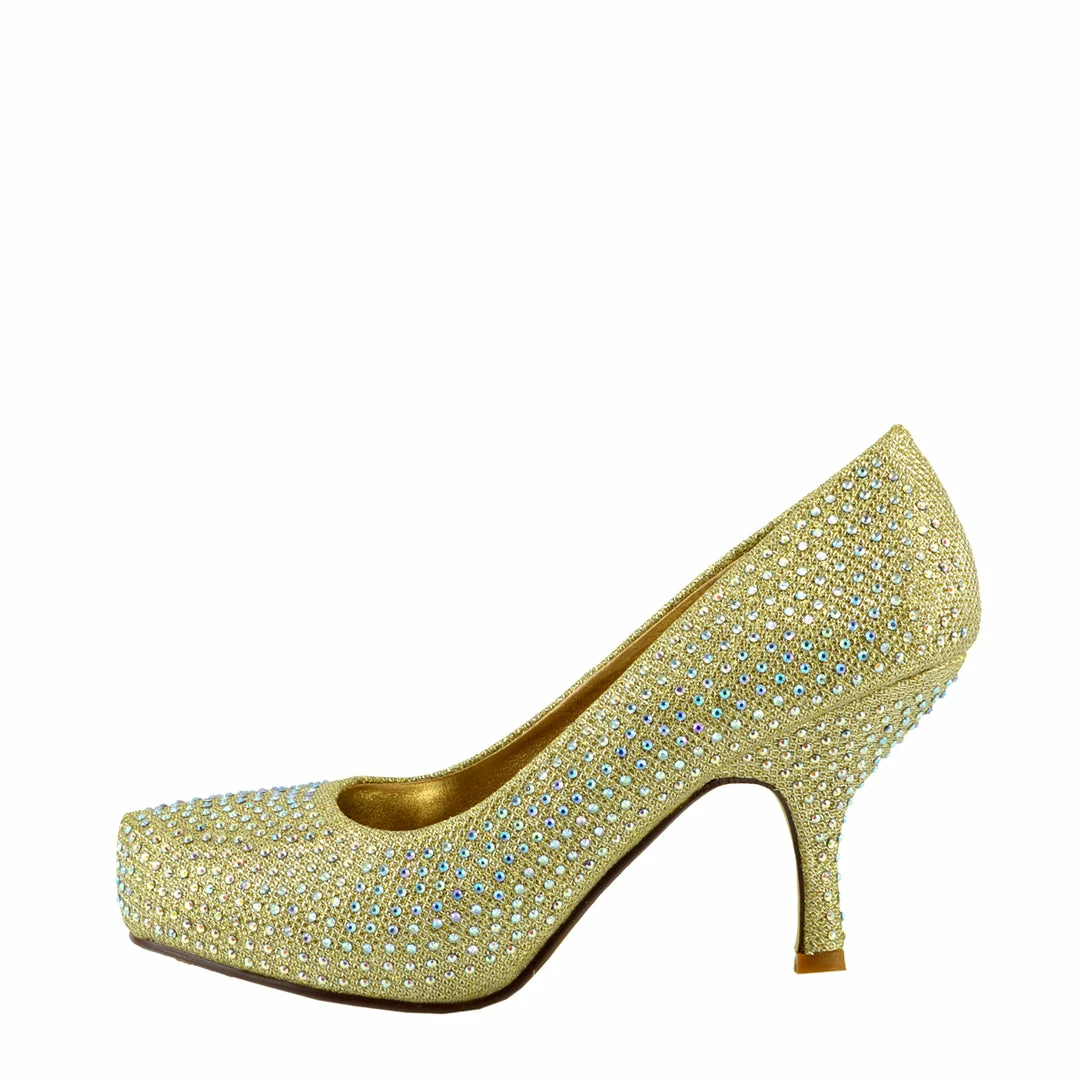 Kickfootwear Chelsea Kitten Diamante Court Shoe - Gold 1 Kickfootwear Chelsea Kitten Diamante Court Shoe - Gold