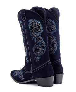 KICK FOOTWEAR WOMENS Blue Suede Embroidery Cowboy Boots