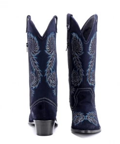 KICK FOOTWEAR WOMENS Blue Suede Embroidery Cowboy Boots
