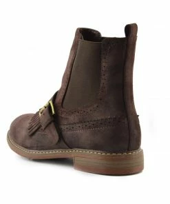 Kickfootwear Brogue Detail Pull On Fringe Chelsea Style Boots - Brown WOMENS