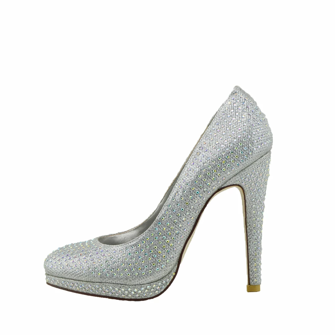 Kickfootwear Liberty Diamante Gem Glitter Court Shoes - Silver WOMENS 1 Kickfootwear Liberty Diamante Gem Glitter Court Shoes - Silver WOMENS