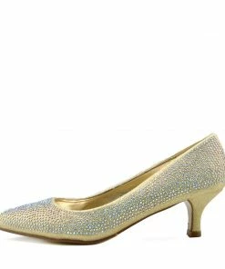 Kickfootwear Low Heel Sparkle Pointed Kitten Shoes - Gold WOMENS