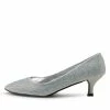 Kickfootwear Low Heel Sparkle Pointed Kitten Shoes - Silver