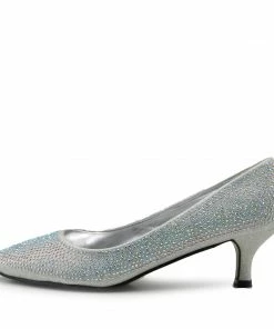 Kickfootwear Low Heel Sparkle Pointed Kitten Shoes - Silver