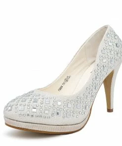 Kickfootwear Evie Sparkle Detail Court Shoes - Ivory