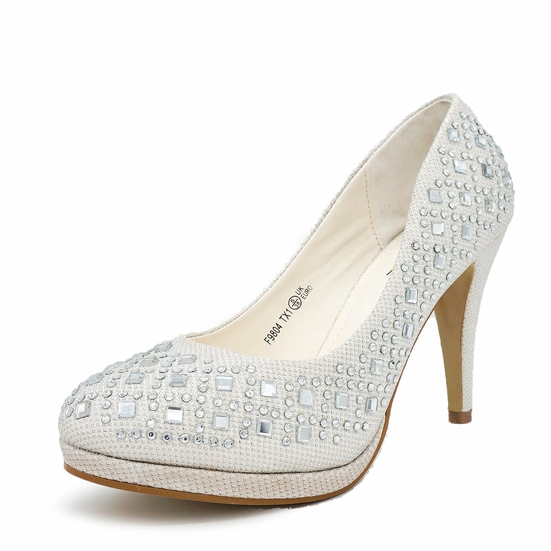 Kickfootwear Evie Sparkle Detail Court Shoes - Ivory 2 Kickfootwear Evie Sparkle Detail Court Shoes - Ivory