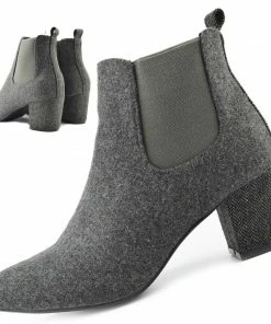 Kickfootwear Chunky Textile Chelsea Block Heel Ankle Boots - Grey