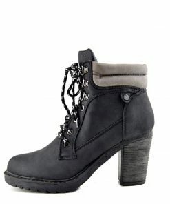 Kickfootwear Brooklyn Block Heel Combat Boots - Black WOMENS