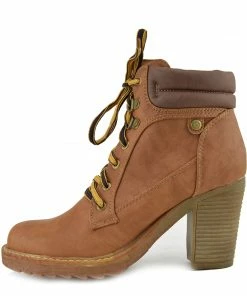 Kickfootwear Brooklyn Block Heel Combat Boots - Brown