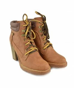 Kickfootwear Brooklyn Block Heel Combat Boots - Brown