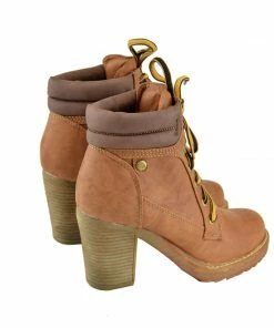 Kickfootwear Brooklyn Block Heel Combat Boots - Brown