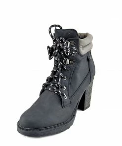 Kickfootwear Brooklyn Block Heel Combat Boots - Black WOMENS
