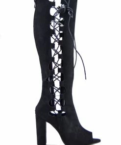 Kickfootwear Demi Side Cut Out Lace Up Peep Toe Boots - Black
