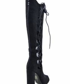 Kickfootwear Demi Side Cut Out Lace Up Peep Toe Boots - Black 7 Kickfootwear Demi Side Cut Out Lace Up Peep Toe Boots - Black