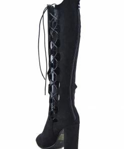 Kickfootwear Demi Side Cut Out Lace Up Peep Toe Boots - Black 8 Kickfootwear Demi Side Cut Out Lace Up Peep Toe Boots - Black