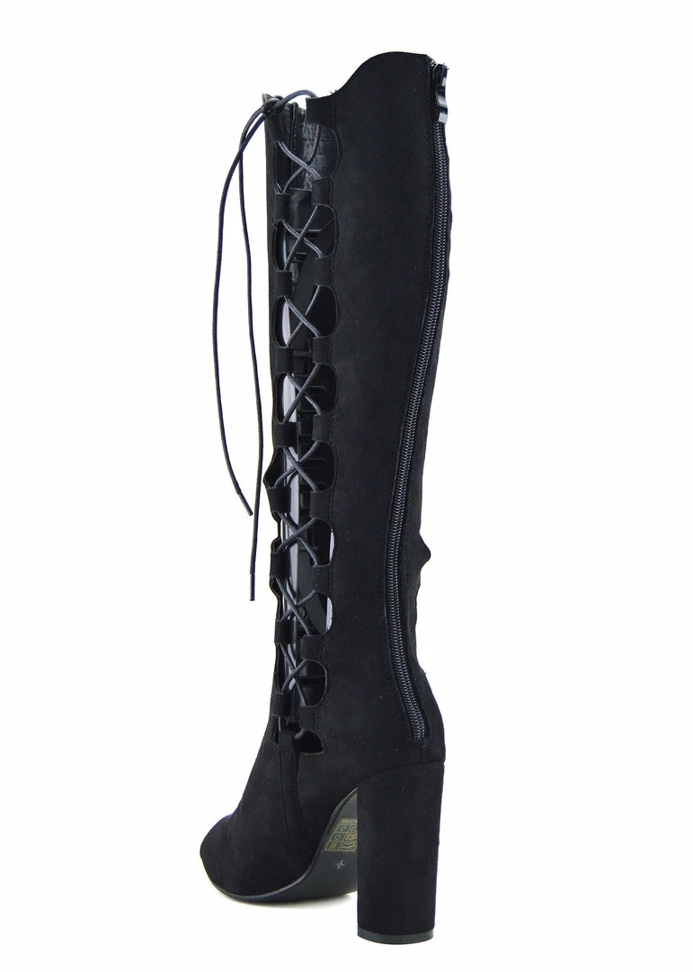 Kickfootwear Demi Side Cut Out Lace Up Peep Toe Boots - Black 4 Kickfootwear Demi Side Cut Out Lace Up Peep Toe Boots - Black