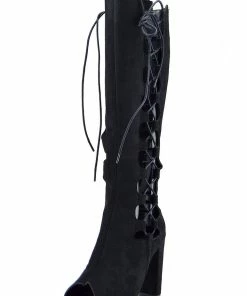 Kickfootwear Demi Side Cut Out Lace Up Peep Toe Boots - Black 9 Kickfootwear Demi Side Cut Out Lace Up Peep Toe Boots - Black