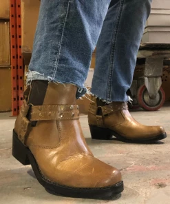 Kickfootwear Ace Ladies Leather Brown Stud Biker Boots