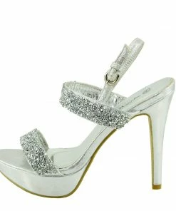 Kickfootwear Ladies Womens High Heel Diamante Sandals - Silver