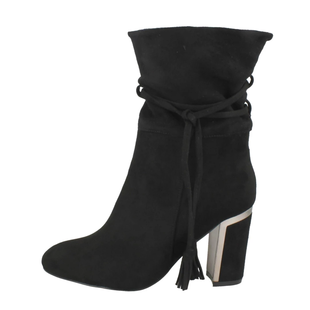KICK FOOTWEAR WOMENS Lola Tie Black Heeled Boots 1 KICK FOOTWEAR WOMENS Lola Tie Black Heeled Boots