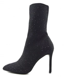 Kickfootwear Flaunt Glitter Mesh Sock Party Stiletto Boots - Black