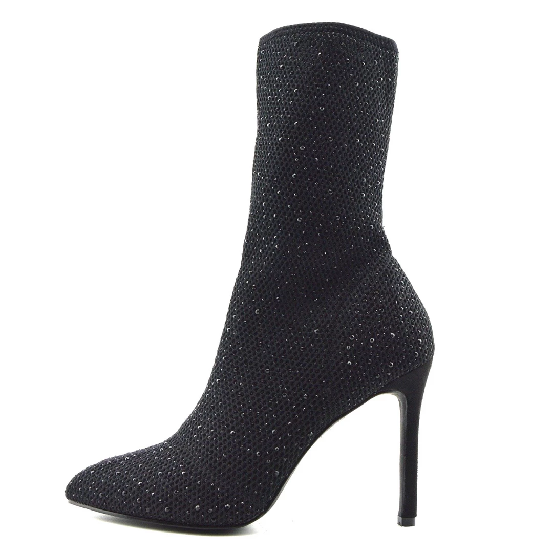 Kickfootwear Flaunt Glitter Mesh Sock Party Stiletto Boots - Black 1 Kickfootwear Flaunt Glitter Mesh Sock Party Stiletto Boots - Black