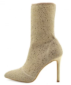 Kickfootwear WOMENS Flaunt Glitter Mesh Sock Party Stiletto Boots - Nude