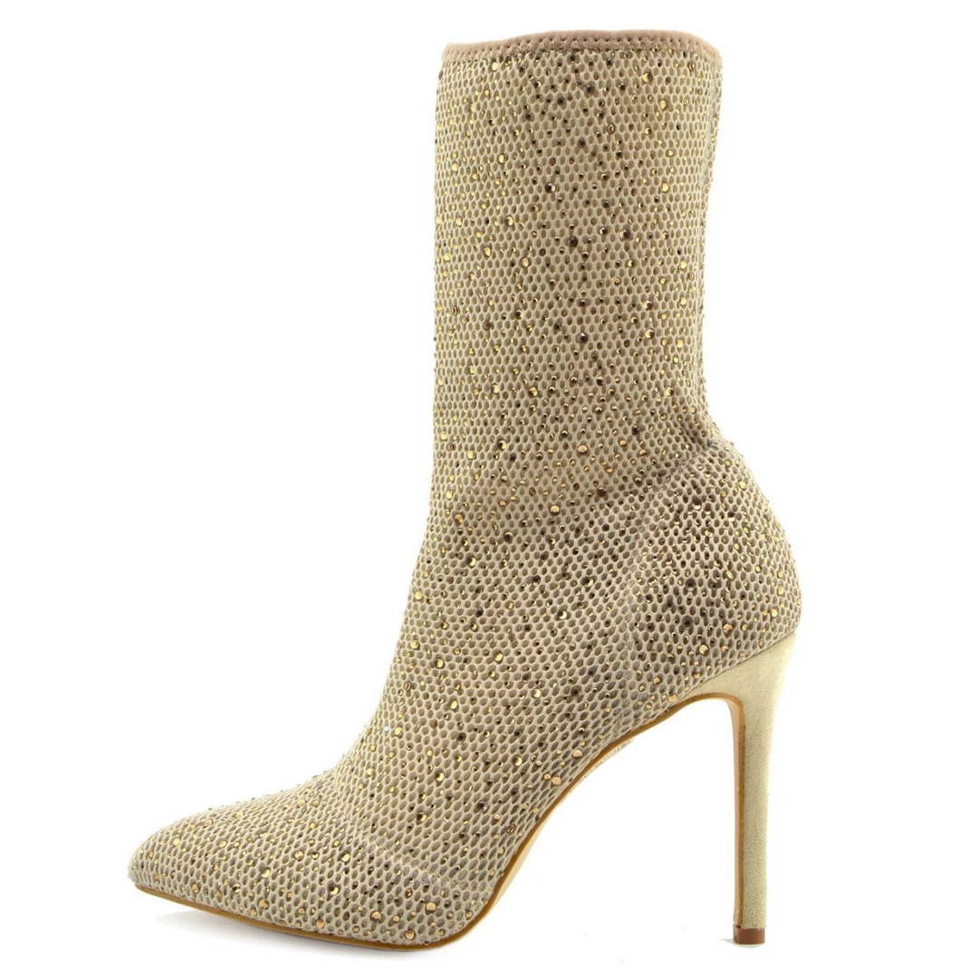 Kickfootwear WOMENS Flaunt Glitter Mesh Sock Party Stiletto Boots - Nude 1 Kickfootwear WOMENS Flaunt Glitter Mesh Sock Party Stiletto Boots - Nude