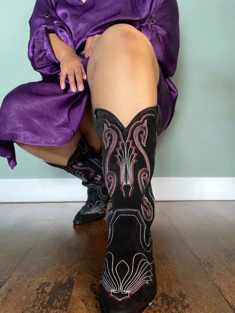 Kickfootwear Sales 2022 22 Kickfootwear NEW Limited Edition Dusty Black Red Suede Cowboy Boots