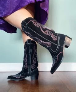 Kickfootwear Sales 2022 35 Kickfootwear NEW Limited Edition Dusty Black Red Suede Cowboy Boots