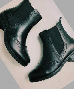 KICK FOOTWEAR Eve Black Leather Chelsea Brogue Ankle Boots - 1001