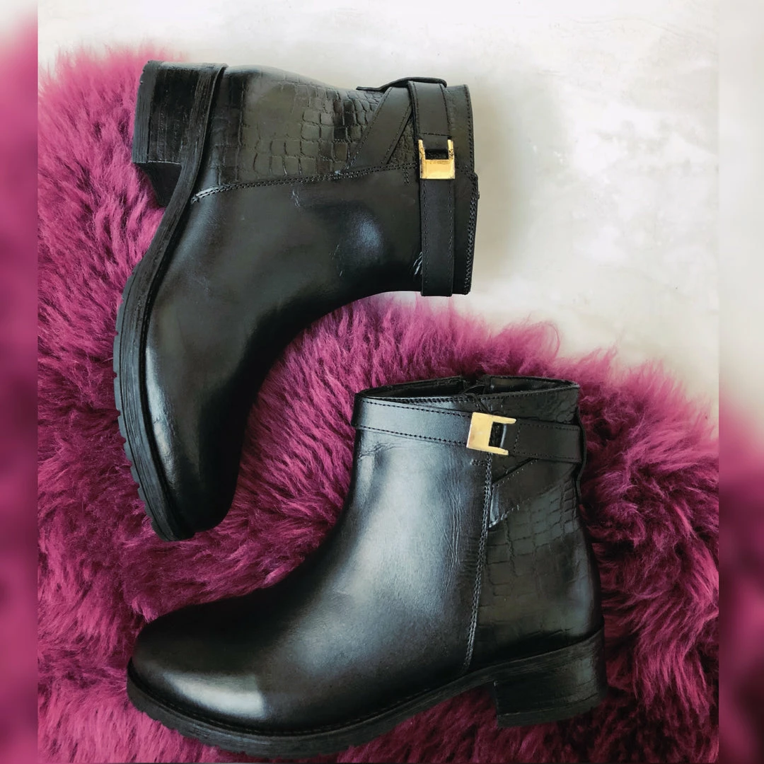 Kickfootwear WOMENS York Leather Chelsea Black Buckle Boots - 1006 2 Kickfootwear WOMENS York Leather Chelsea Black Buckle Boots - 1006