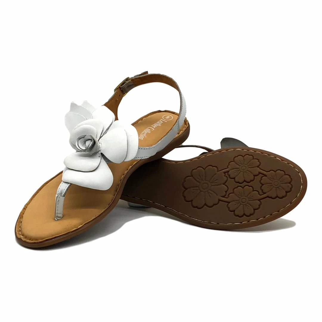 Kickfootwear Flower Design Flat Leather Sandals - Black White Pink Yellow WOMENS 15 Kickfootwear Flower Design Flat Leather Sandals - Black White Pink Yellow WOMENS