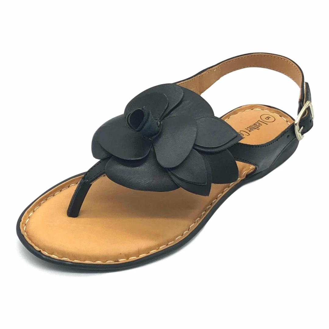 Kickfootwear Flower Design Flat Leather Sandals - Black White Pink Yellow WOMENS 2 Kickfootwear Flower Design Flat Leather Sandals - Black White Pink Yellow WOMENS