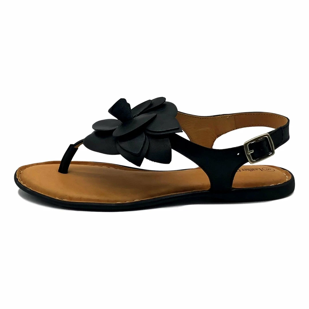 Kickfootwear Flower Design Flat Leather Sandals - Black White Pink Yellow WOMENS 3 Kickfootwear Flower Design Flat Leather Sandals - Black White Pink Yellow WOMENS