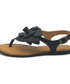 Kickfootwear Flower Design Flat Leather Sandals - Black White Pink Yellow WOMENS 25 Kickfootwear Flower Design Flat Leather Sandals - Black White Pink Yellow WOMENS