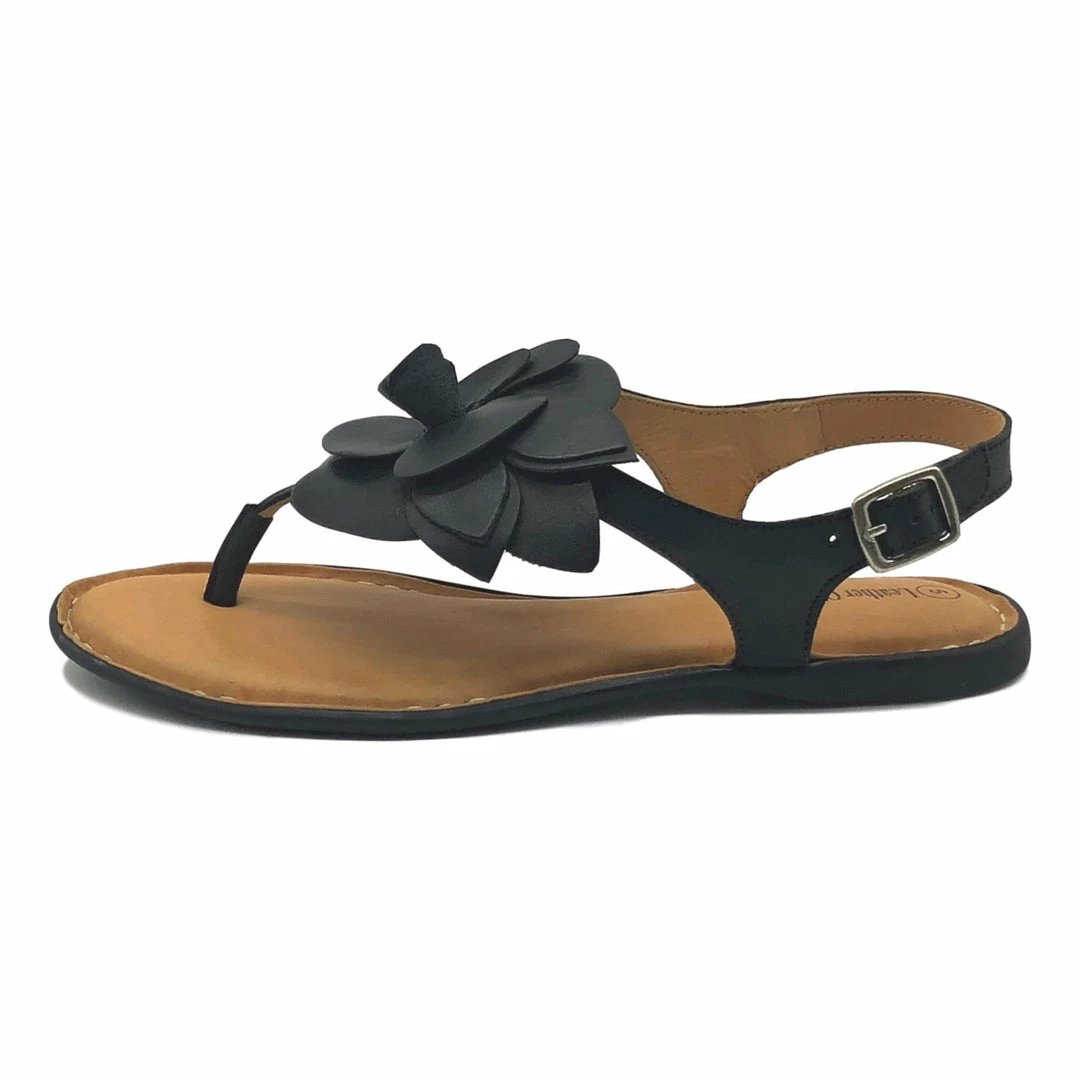 Kickfootwear Flower Design Flat Leather Sandals - Black White Pink Yellow WOMENS 4 Kickfootwear Flower Design Flat Leather Sandals - Black White Pink Yellow WOMENS