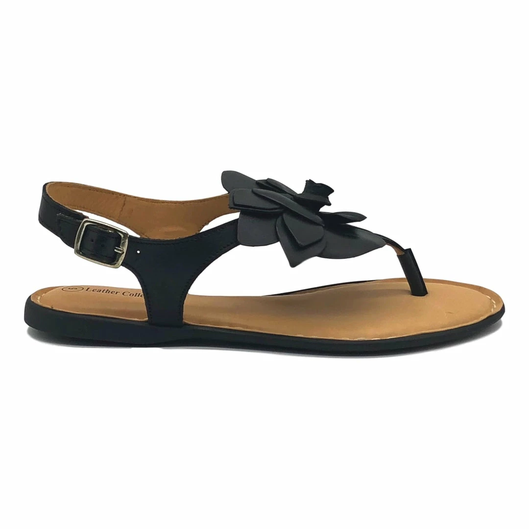 Kickfootwear Flower Design Flat Leather Sandals - Black White Pink Yellow WOMENS 5 Kickfootwear Flower Design Flat Leather Sandals - Black White Pink Yellow WOMENS