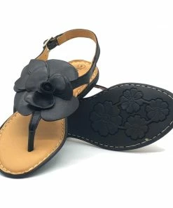 Kickfootwear Flower Design Flat Leather Sandals - Black White Pink Yellow WOMENS 27 Kickfootwear Flower Design Flat Leather Sandals - Black White Pink Yellow WOMENS