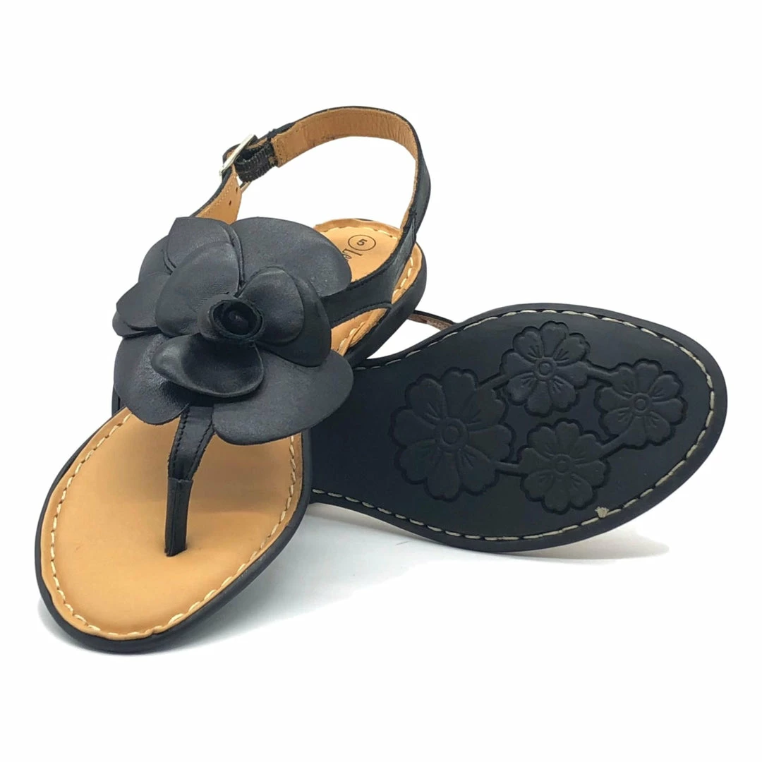 Kickfootwear Flower Design Flat Leather Sandals - Black White Pink Yellow WOMENS 6 Kickfootwear Flower Design Flat Leather Sandals - Black White Pink Yellow WOMENS