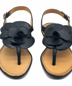 Kickfootwear Flower Design Flat Leather Sandals - Black White Pink Yellow WOMENS 28 Kickfootwear Flower Design Flat Leather Sandals - Black White Pink Yellow WOMENS